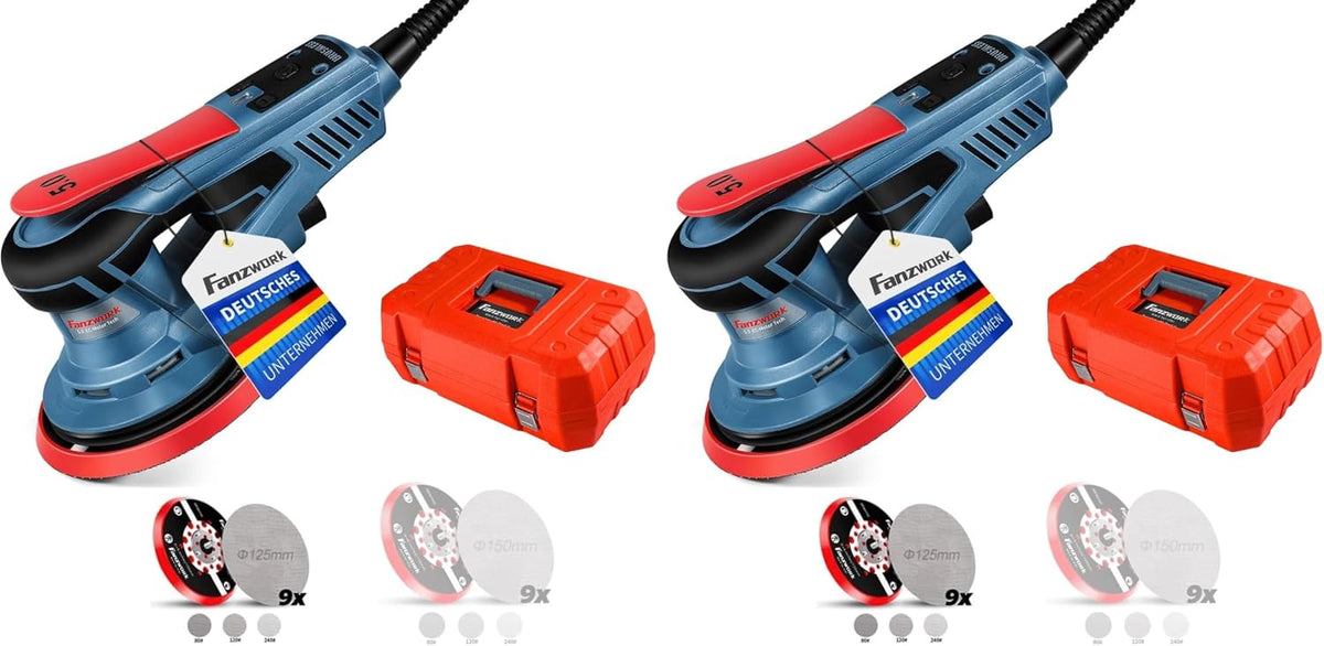 FANZTOOL, Exzenterschleifer, 125 mm, 150 mm, Rot/Blau, FANZWORK Bürstenloser HG0024, mit / Schleifteller, 5 mm Schleifhub