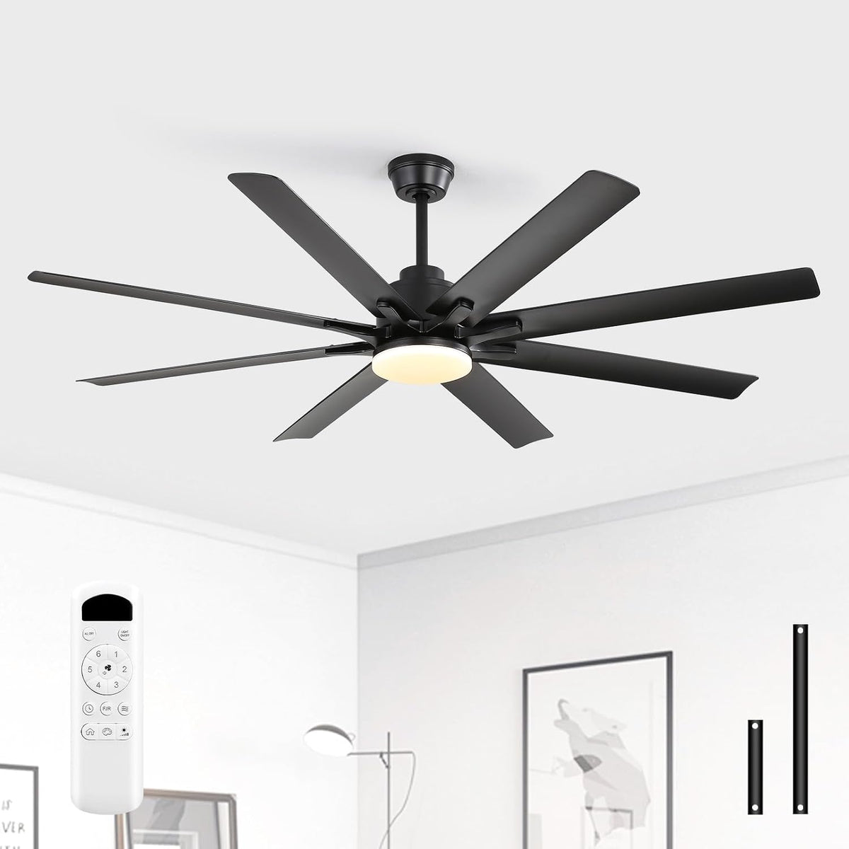 Sofucor, Deckenventilator, 132 cm, Grau/Weiss, mit Beleuchtung und Fernbedienung