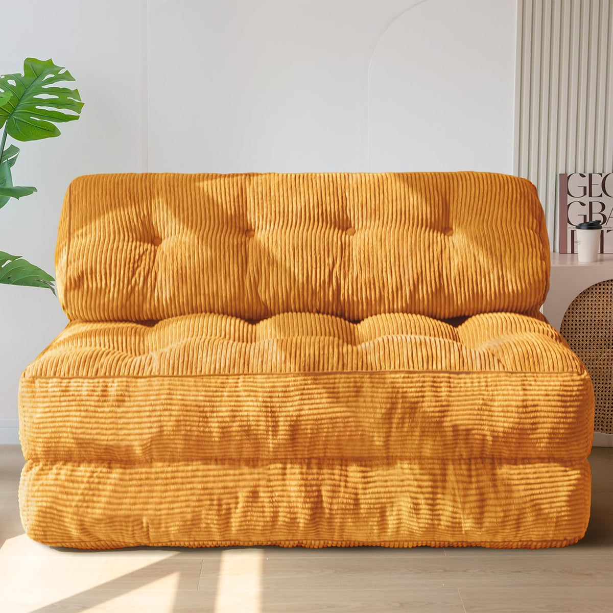 MAXYOYO, Sofa, Orange, Faltbares Schlaf umwandelbarer Schlafsessel mit Kissen, Matratze mit Rückenstütze, Doppel