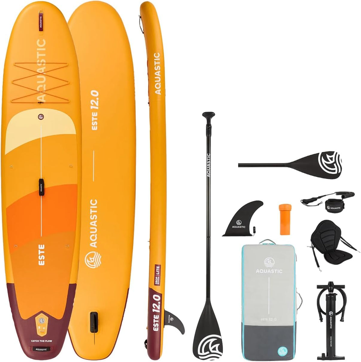 AQUASTIC, SUP-Board, 170 kg, 390 L, Orange, Este 12'0' SUP Board Set, Drop Stitch Lite, Sitz montierbar, leicht & stabil