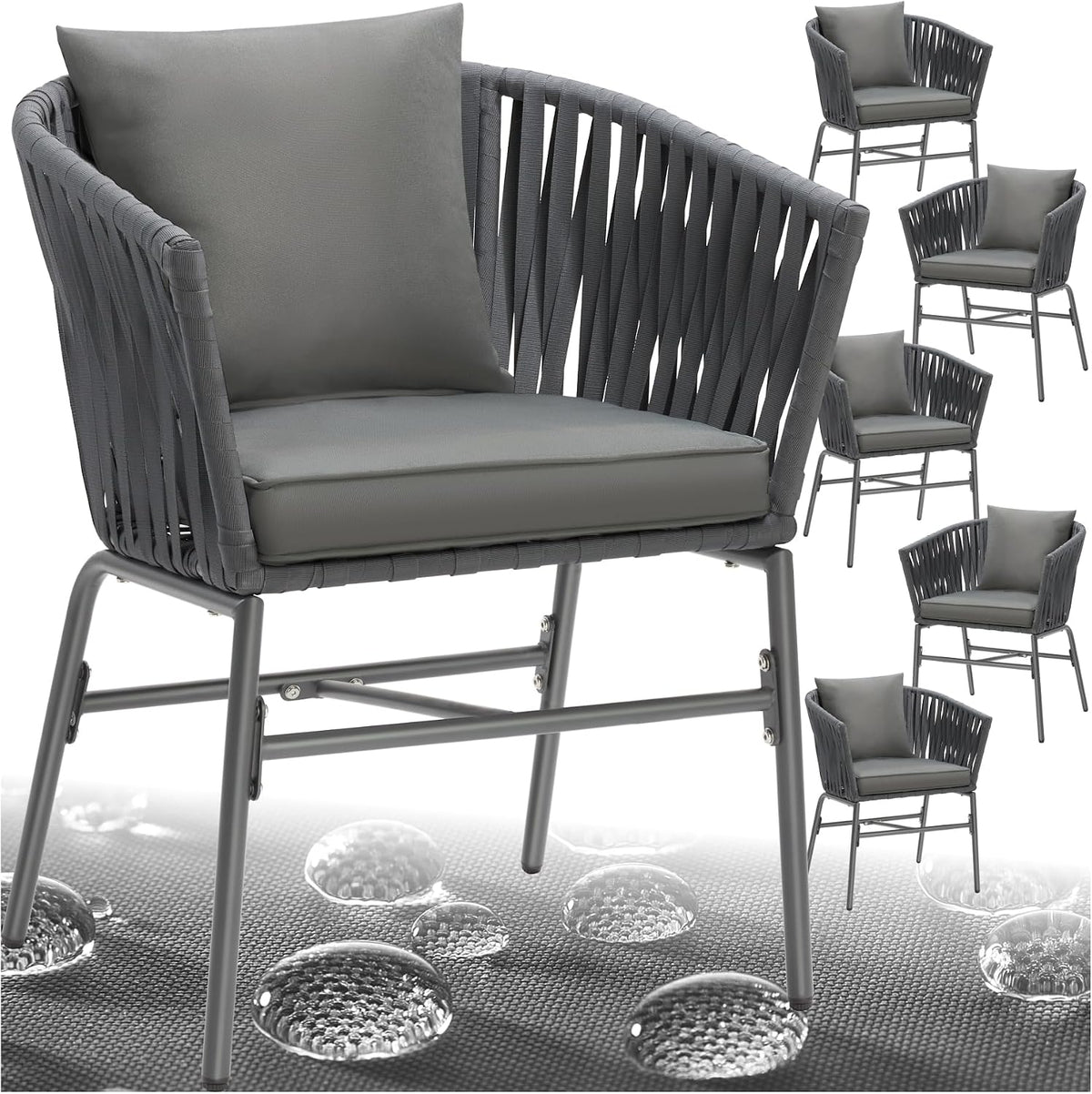 tectake, Gartenmöbel-Set, Grau/Weiss, ® Gartenstühle Set, Geflecht-Stuhl, Gartenstuhl Rope, Stühle Outdoor, Balkon Sessel