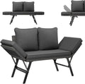 UDPATIO, Sitzbank, Grau, Polyrattan Gartenbank Wetterfest mit Liegefunktion, Balkon, Terrasse - -meliert & Bezüge