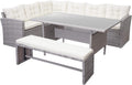 Mendler, Essgruppe, Hellgrau/Creme, Poly-Rattan-Garnitur mit Bank HWC-A29 - hellgrau, Kissen Creme