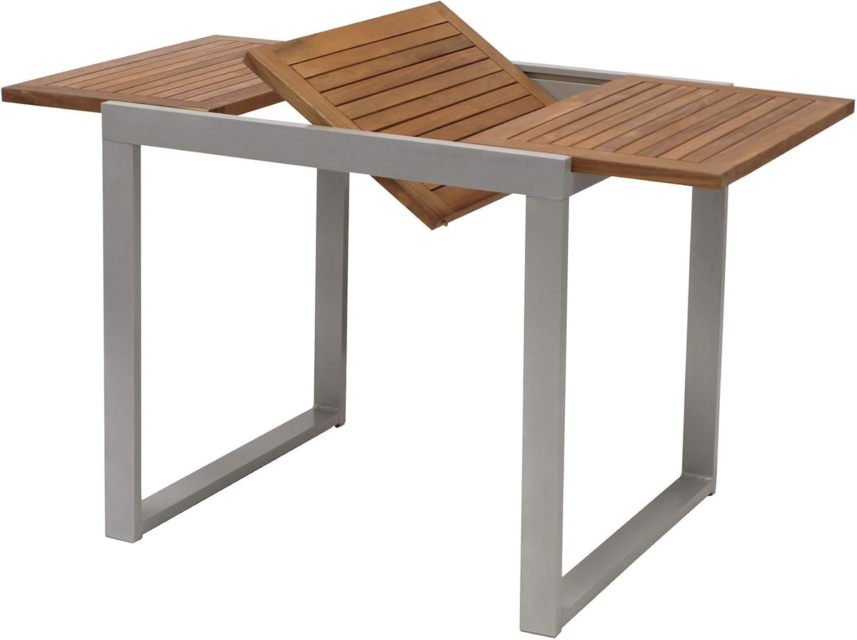 gartenmoebel-einkauf, Esstisch, 120x70 cm, Braun, Balkon Ausziehtisch Naxos 80 /, Aluminium Silbergrau + Akazie geölt