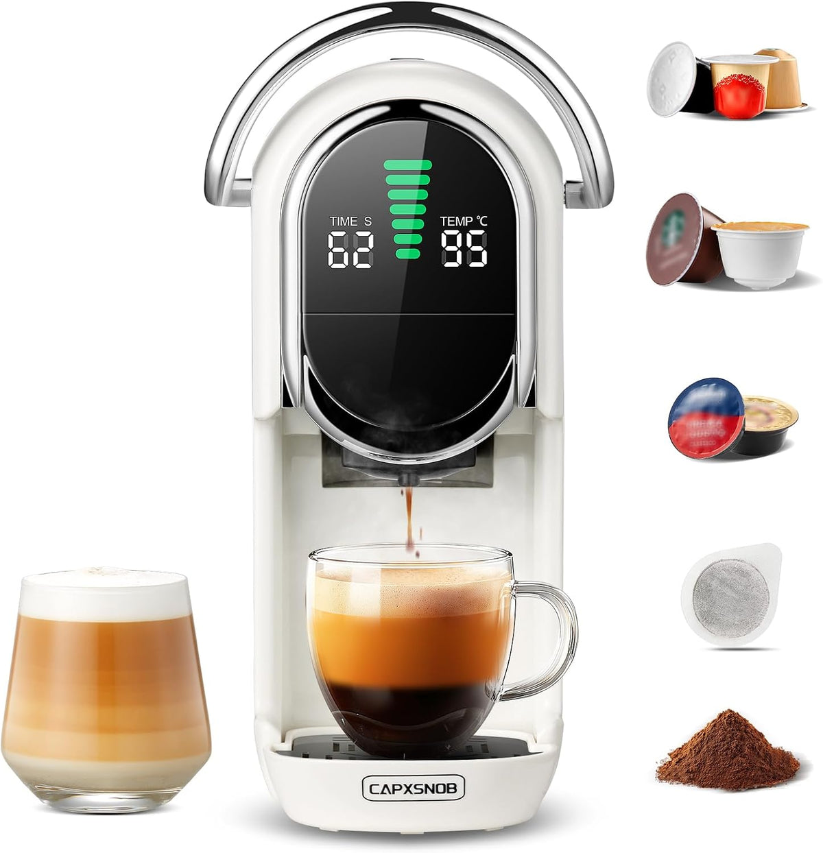 CAPXSNOB, Kaffeemaschine, 20 Bar, 1450 W, 44 mm, Weiss/Grau, Magician1 Mini Pod n 5 in 1 für Nespresso Original OL