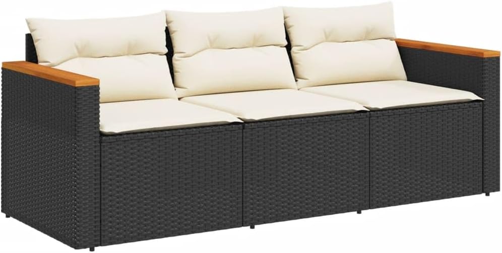 Sofa, vidaXL, Schwarz, Garten mit Kissen 3-Sitzer Poly Rattan
