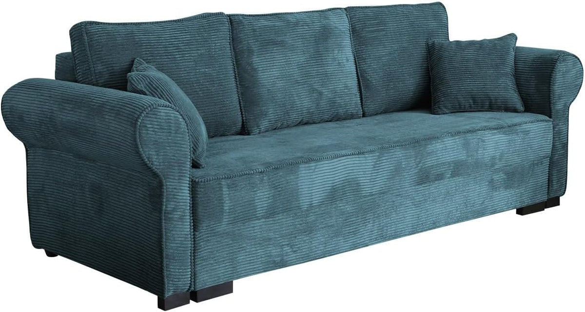 Sofa, Mirjan24, Blau/Türkis, Schlaf Olimpia Cord, Bett mit abgerundete Armlehnen, mit Bettkasten und Schlaffunktion