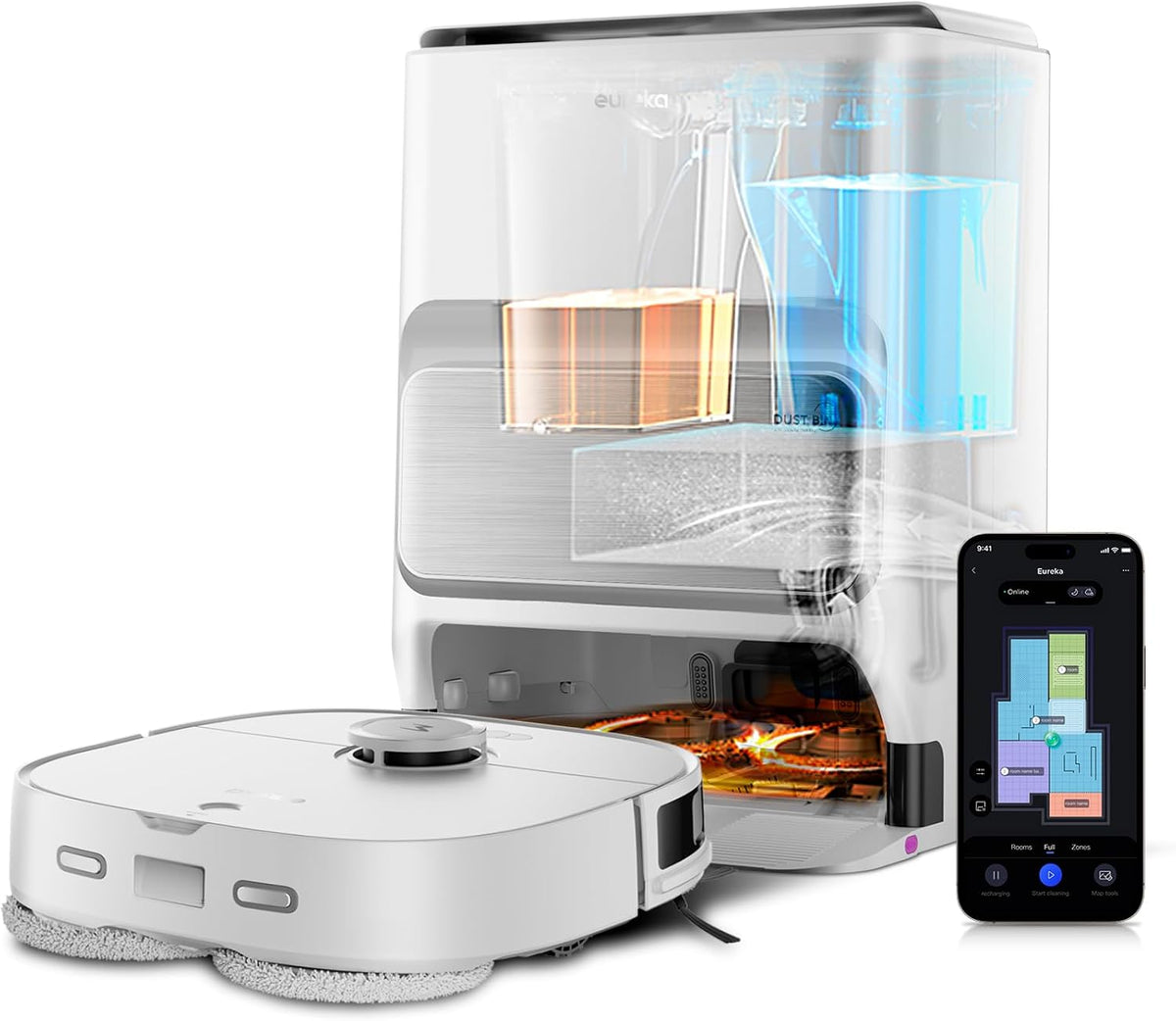 EUREKA, Saugroboter, Weiss, J12 Ultra DE Saug- & Wischroboter + All-in-One Station, intelligente Haustierumgehung