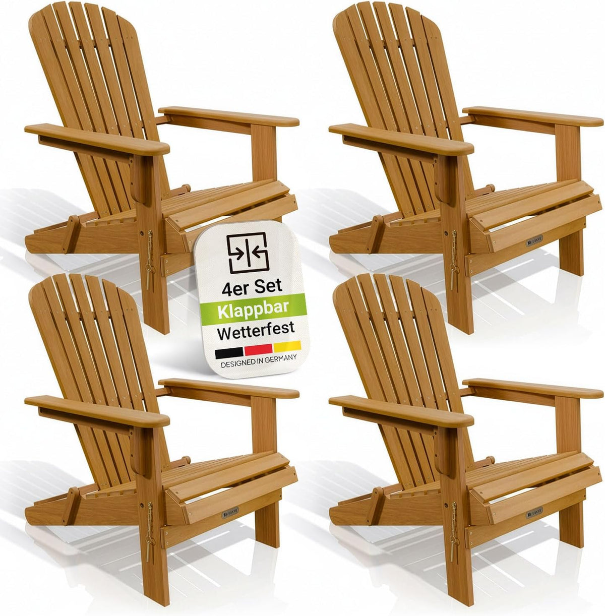 Juskys, Liegen, 85x69x94 cm, Natur, ® Garten Liegestuhl Korfu 4er Set, aus Akazienholz, klappbar, geölt, Gartenstuhl