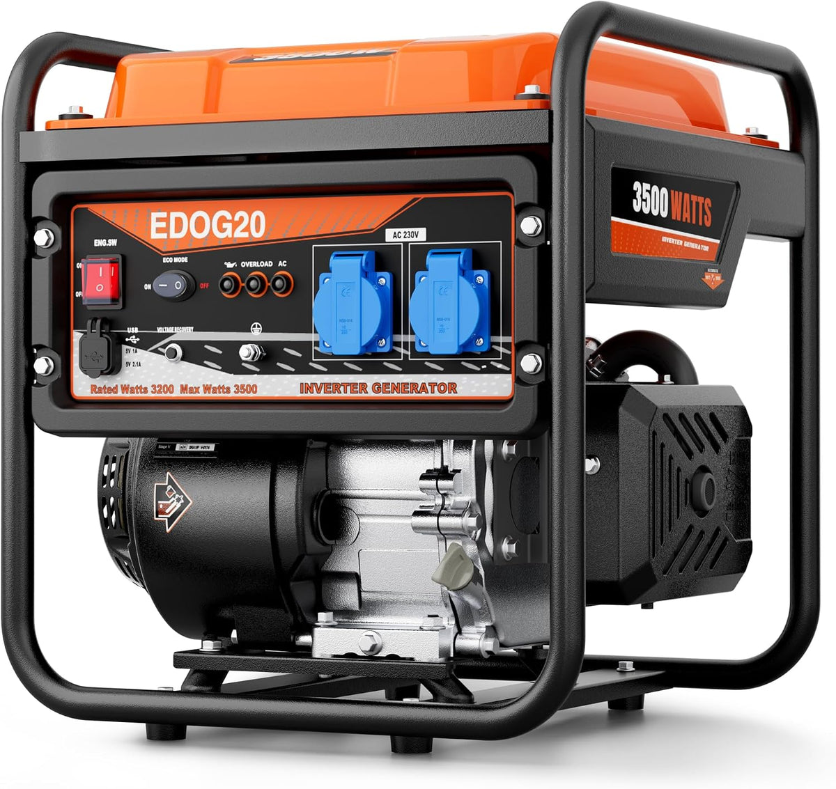EFURDEN, Powerstation, 3500 W, 230 V, 10 L, Grau/Schwarz, Stromerzeuger Benzin, Inverter Stromgenerator, Camping & Zuhause