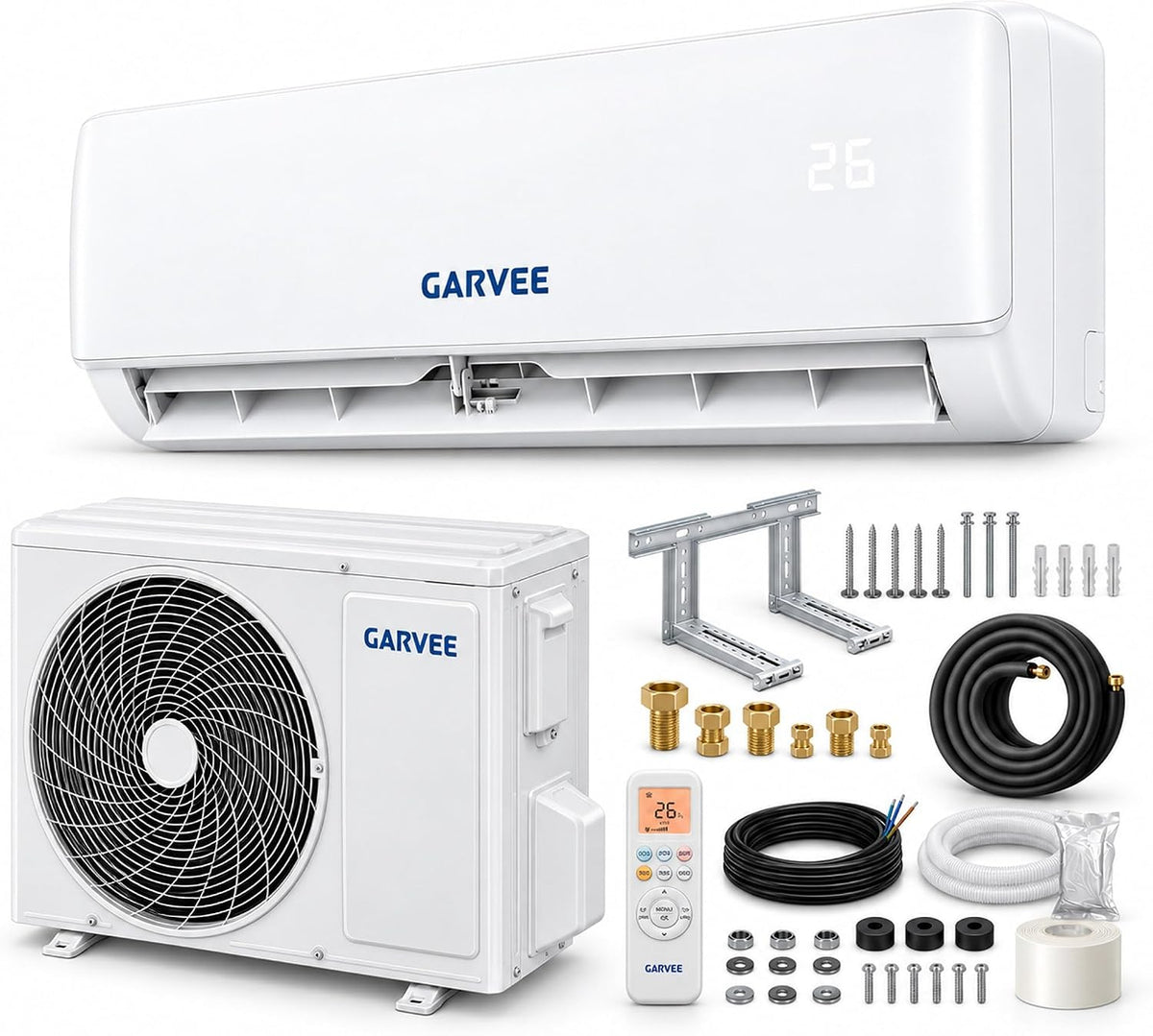 Garvee, Split-Klimaanlage, 5,1 kW, 60 m, Weiss/Grau, 18000 BTU Inverter A++, WLAN / App-Steuerung, R32 umweltfreundlich