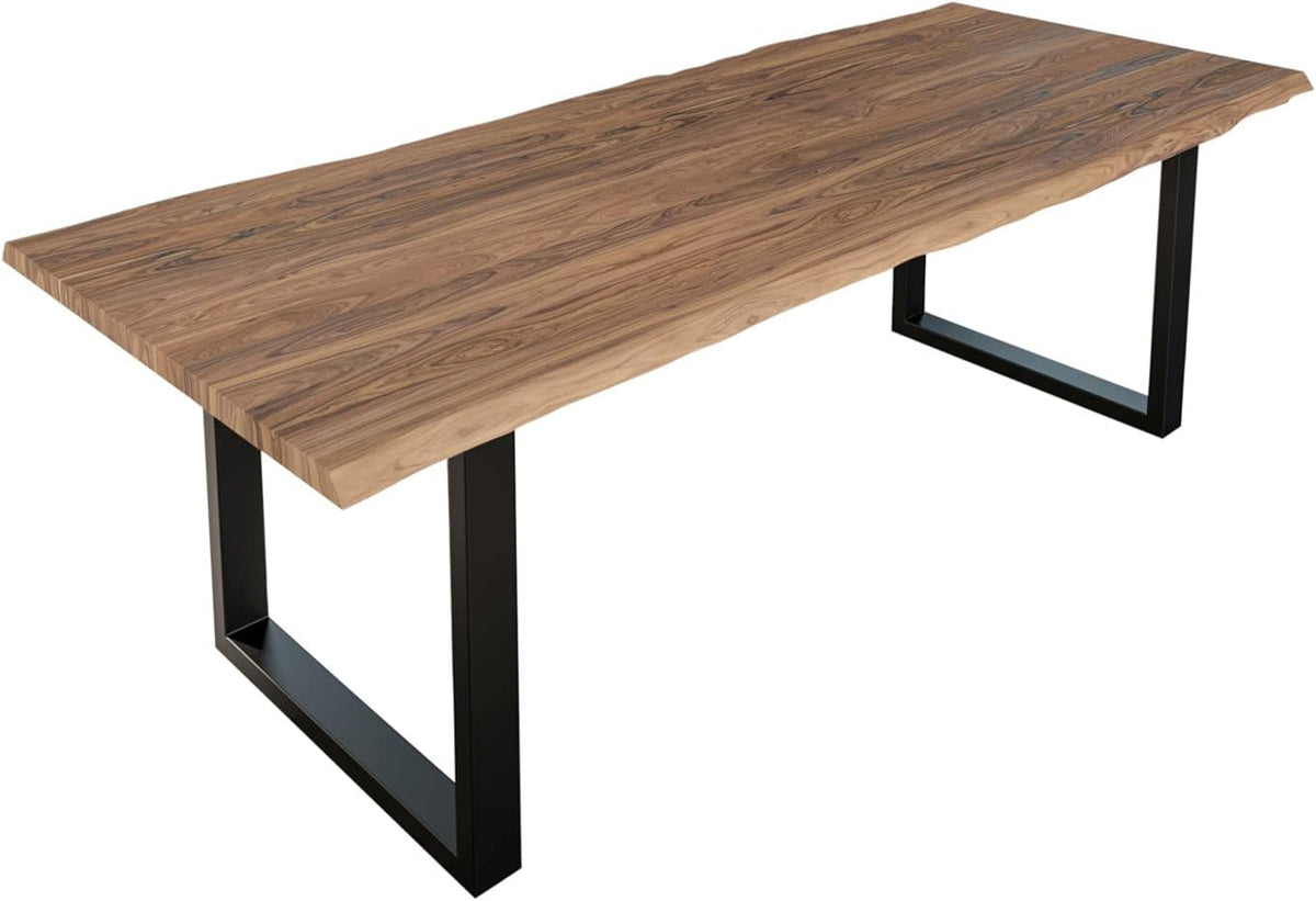 SAM, Esstisch, 240x100 cm, Schwarz, Lauren Akazie Stone Baumkante U-Gestell