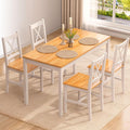SogesPower, Esstisch, Natur/Weiss, Essgruppe für 4 Personen, mit 4 Stühlen, Küchentisch Set aus Holz, Esszimmertisch und Stühle