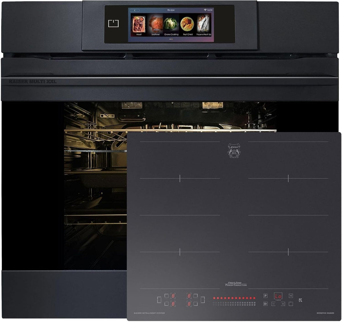 Kaiser, Backofen, 60 cm, 86 L, Grau/Schwarz, Set autark EH 6347 + KCT 6110 FI Einbau mit Pyrolyse, Air Fryer, Booster