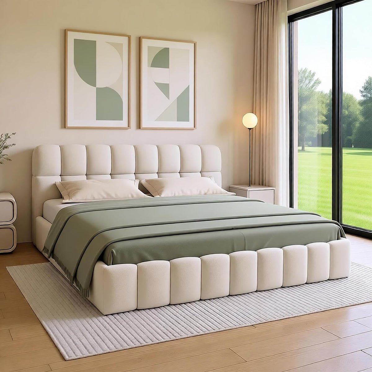 YGHQAP, Matratze, 140x200 cm, Beige, Polsterbett Bubble Bett 140x200, Doppelbett Polsterbett 140x200, Leinen, Ohne (