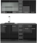 Vicco, Küchenzeile, 160 cm, Schwarz/Anthrazit, Singleküche R-Line, Schwarz Hochglanz / Anthrazit