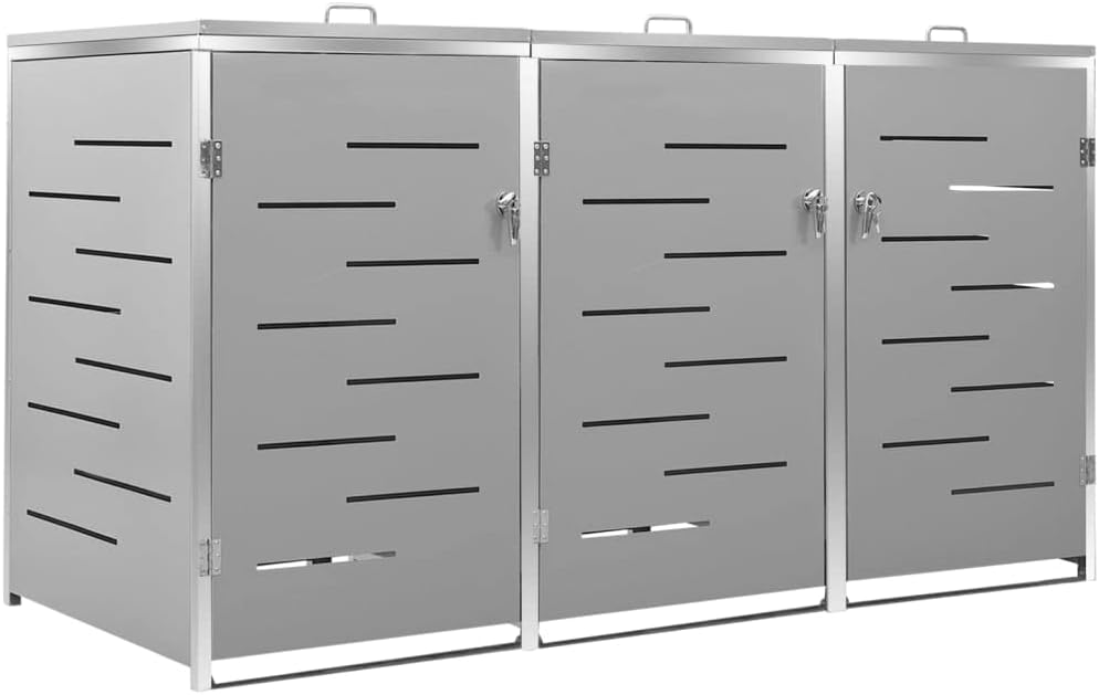 Hommdiy, Mülltonnenbox, 207x77,5x115 cm, Edelstahl, Grau, für 3 Tonnen Edelstahl, Mülltonnenverkleidung Gartenbox Müllcontainer