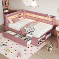 Merax, Matratze, 90x200 cm, Rosa, Kinderbett Tagesbett mit gepolstertem Kopfteil, LED-Ablagefach, Multifunktionsbett mit Schuhschrank