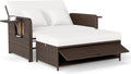 Sofa, COSTWAY, Weiss/Braun, Lounge Möbel Outdoor, Garten mit Liegefunktion