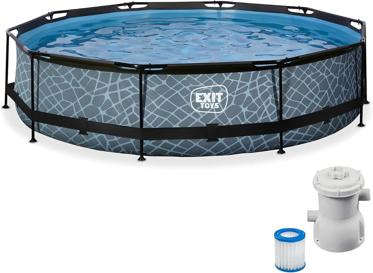 EXIT TOYS, Stahlrahmenpool, 360x76 cm, Blau, Wood Pool ø mit Filterpumpe