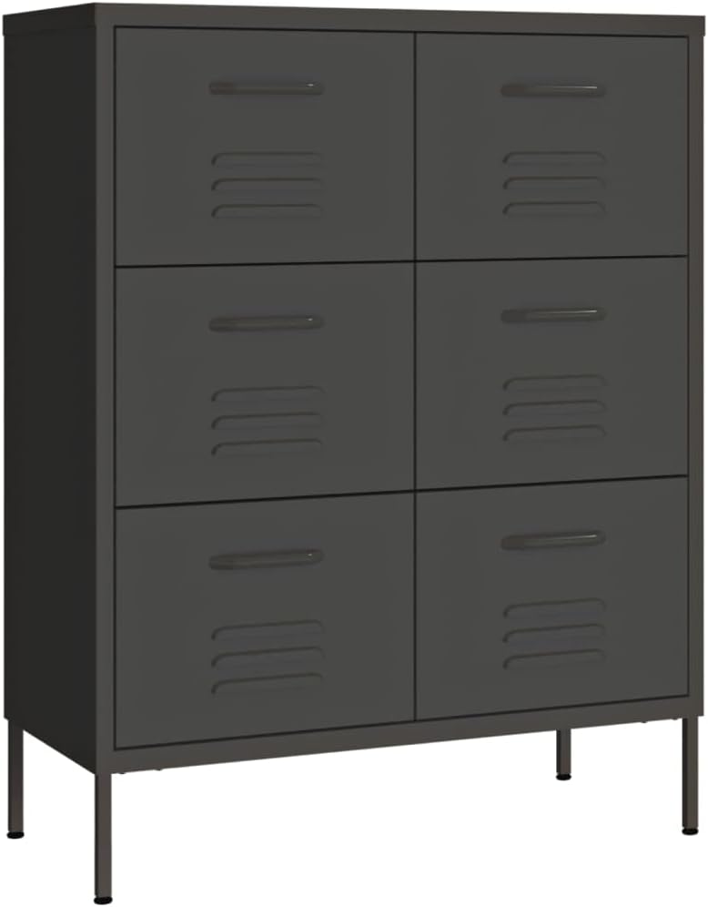 vidaXL, Sideboard, 80x35x101,5 cm, Anthrazit, Schubladenschrank mit 6 Schubladen Kommode Anrichte Schrank