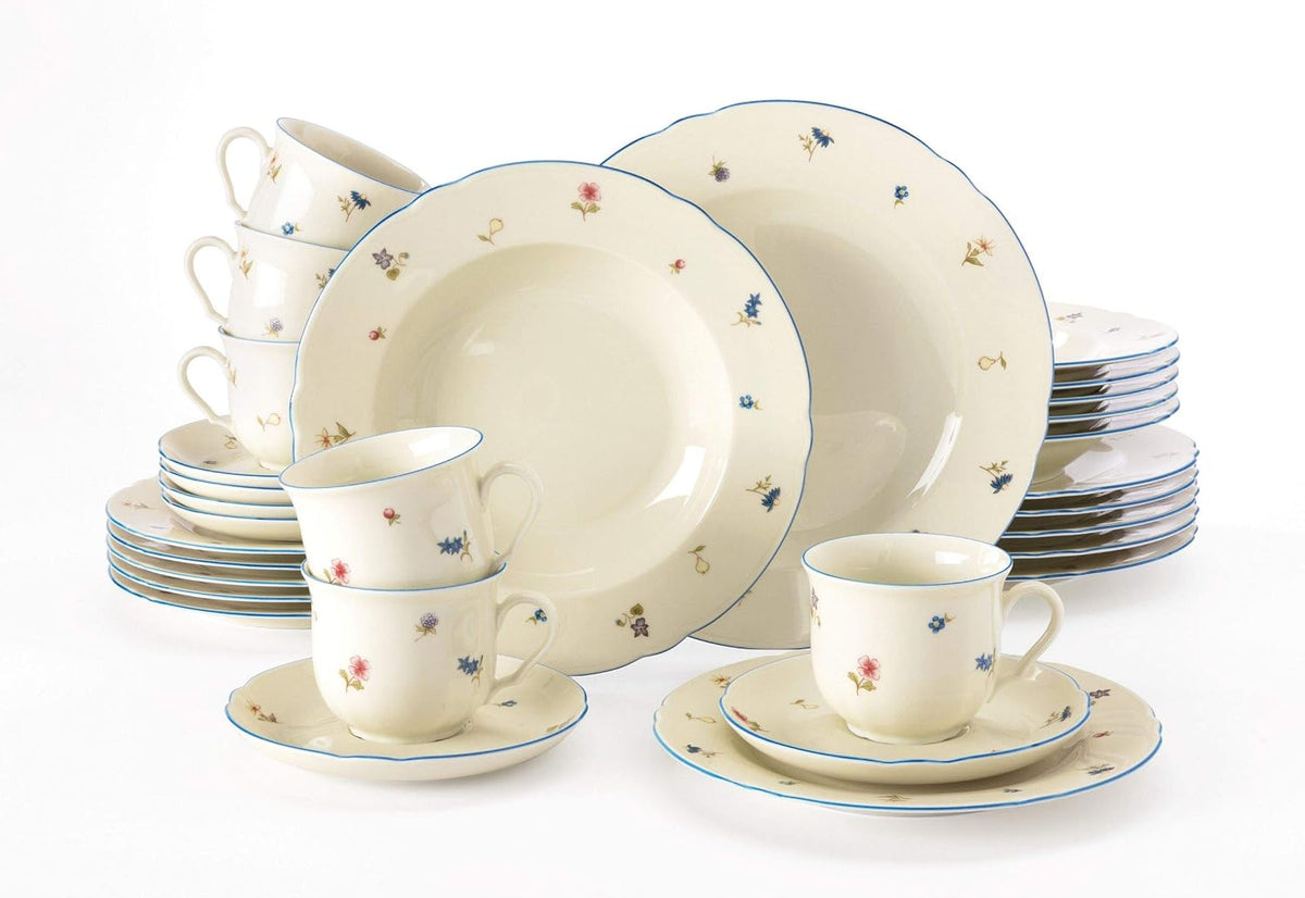 Seltmann Weiden, Tafelservice, 36.3 x 29.8 x 28.5 cm, Weiss/Grau, 001.683964 Kombiservice 30-teilig Marieluise Streublume