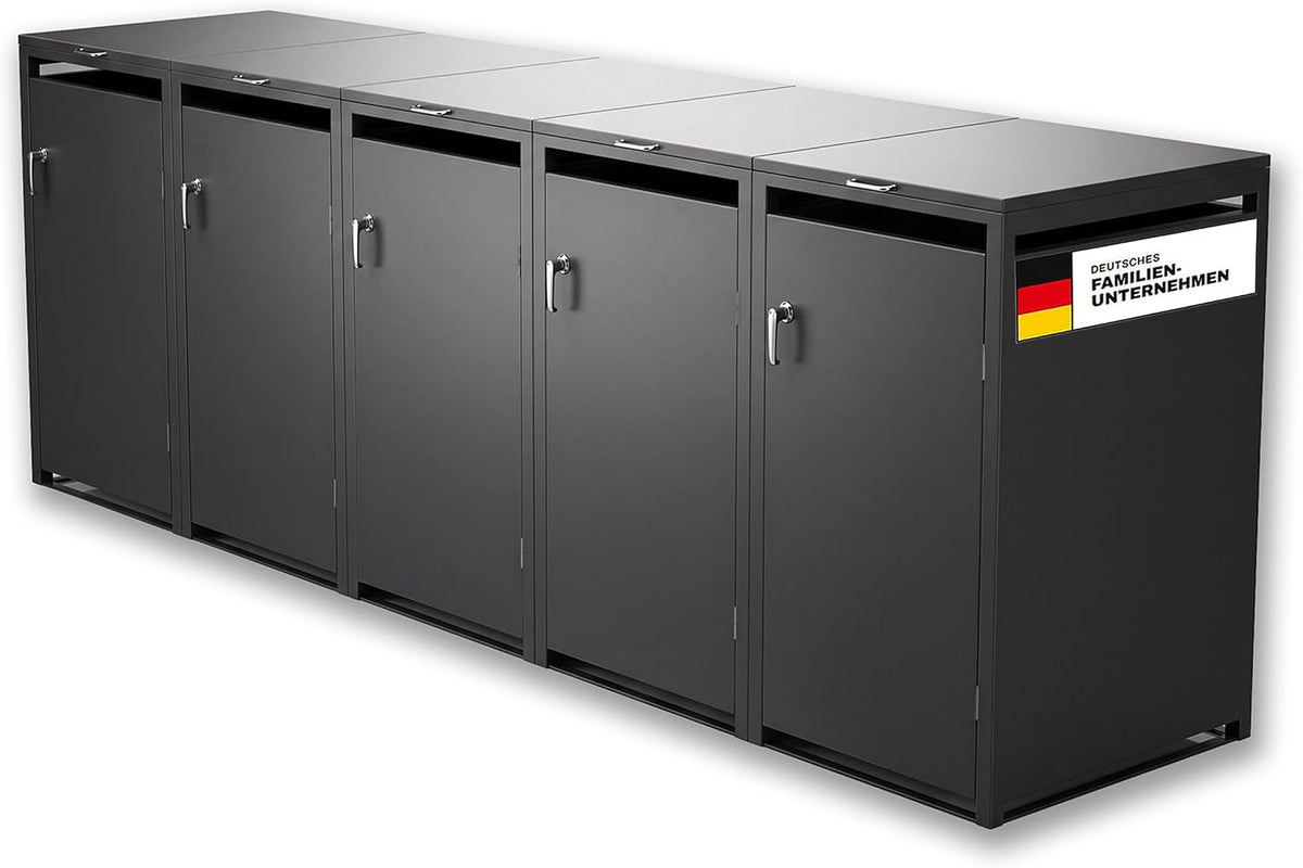 Metzler, Mülltonnenbox, 240 L, Grau, 5er in Eisenglimmer, Mülltonnenverkleidung für 5 Tonnen abschliessbar und mit
