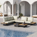 Sofa, Homary, Grau, 6-Sitzer Garten Lounge Set mit Aluminiumrahmen und Teak