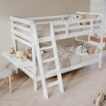 FQMOZY, Matratze, 90x200 cm, Weiss, Kinderbett Etagenbett, Hochbett für 2 Kinder, Holzbett mit Schreibtisch und Leiter