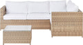 Sofa, Beliani, Hellbraun/Creme, 4-Sitzer Lounge Set Rattan Hellbraun Eck mit Tisch Auflagen