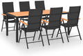 Makastle, Essgruppe, 185x90x74 cm, Schwarz/Braun, 7-teilige Garten- Schwarz Braun