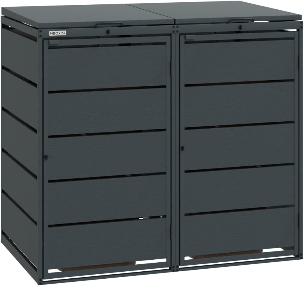 MBOX24, Mülltonnenbox, 240 Liter, Anthrazit, Classic 2er für Mülltonnen bis, aus verzinktem Stahl, 1er Metall Mülltonnenverkleidung in