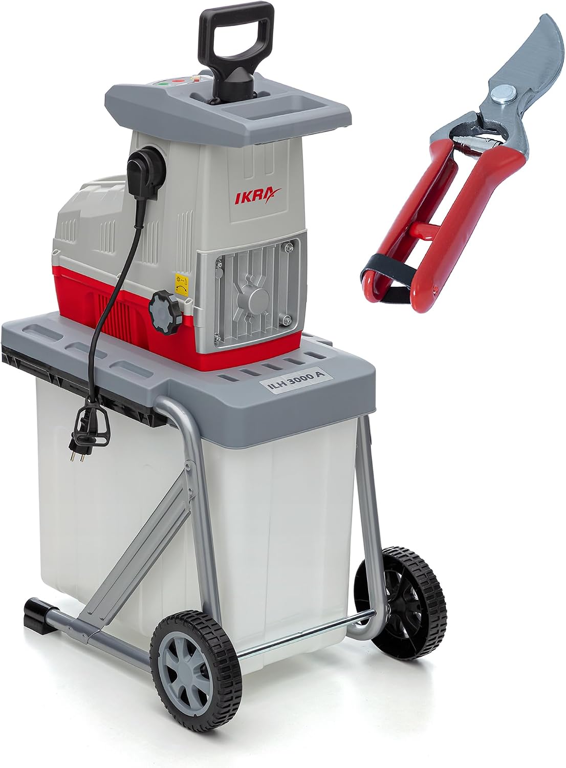 IKRA, Häcksler & Mulcher, Grau, Elektro Gartenhäcksler Walzenhäcksler ILH 3000A, inkl. Gartenschere