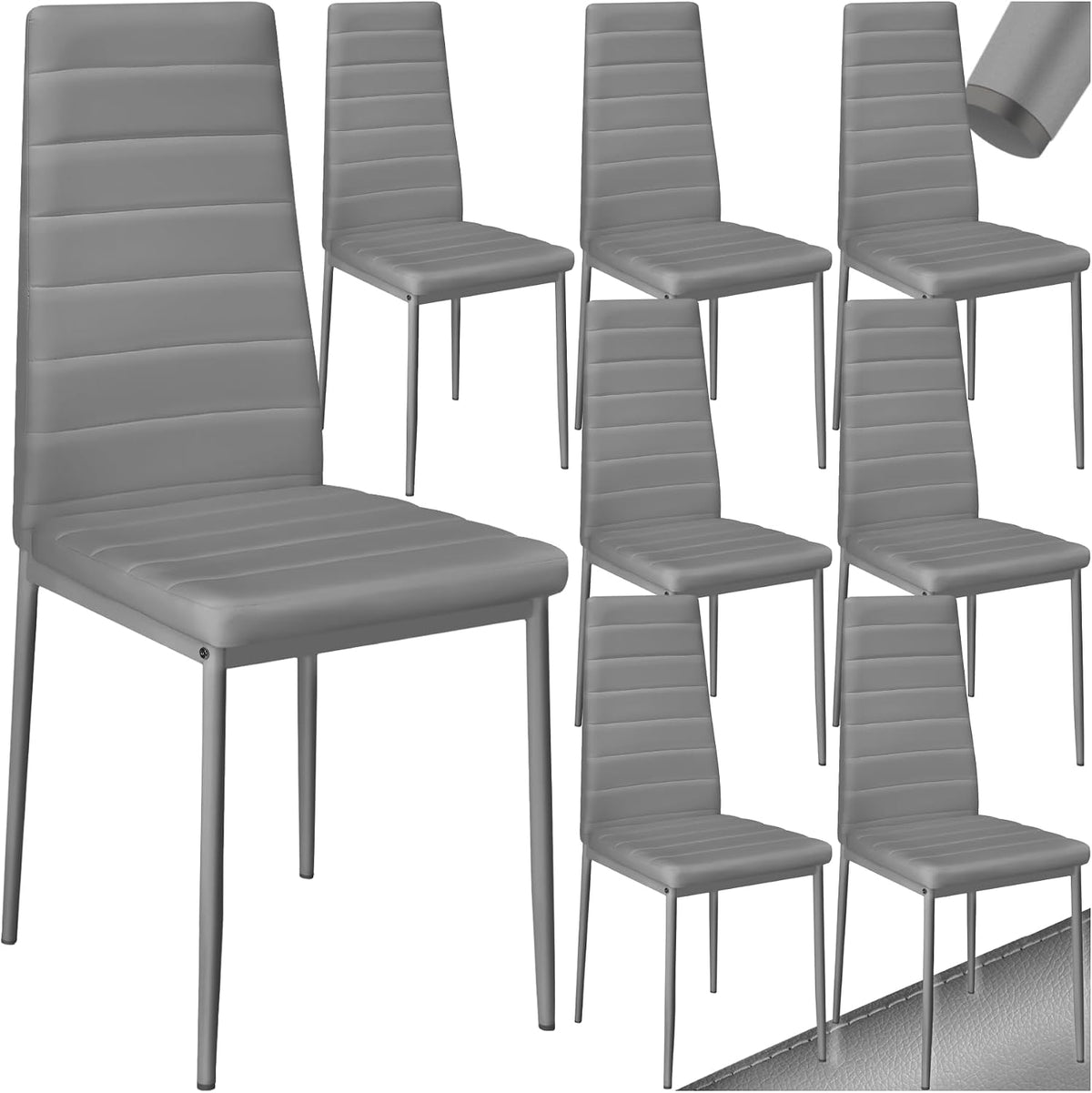 tectake, Esszimmerstühle, 45 x 48 x 98,5 cm, Grau, ® 8X eleganter ergonomischer Stuhl mit hoher Rückenlehne, Küchenstühle