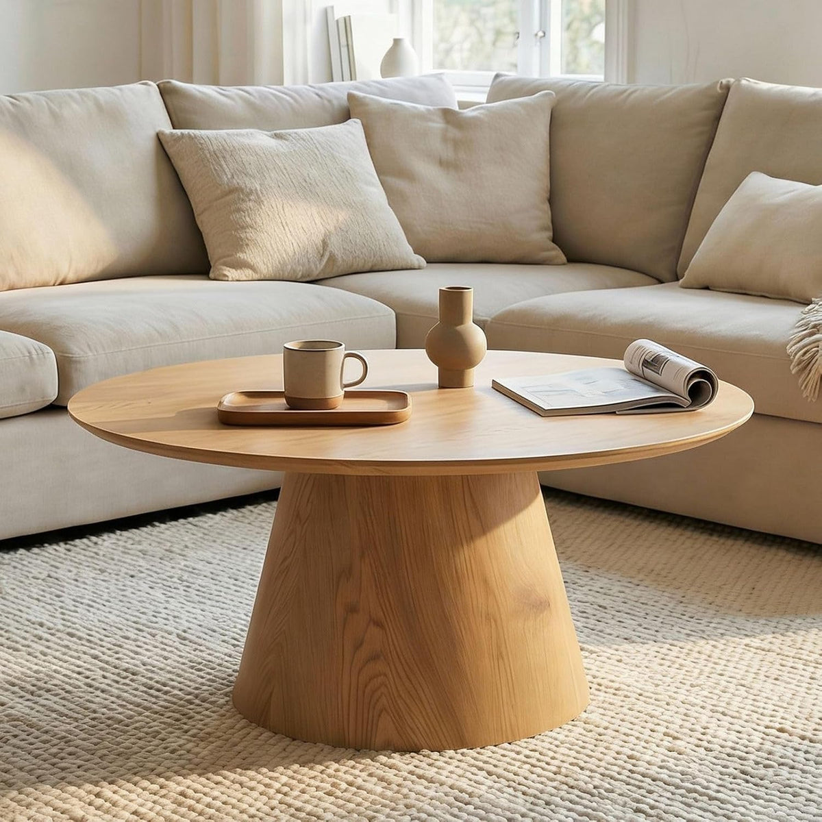IDIMEX, Sofa, 85 cm, Eiche, RUDA Couchtisch rund, Finish- Moderner Wohnzimmertisch in Holzoptik, runder tisch MDF