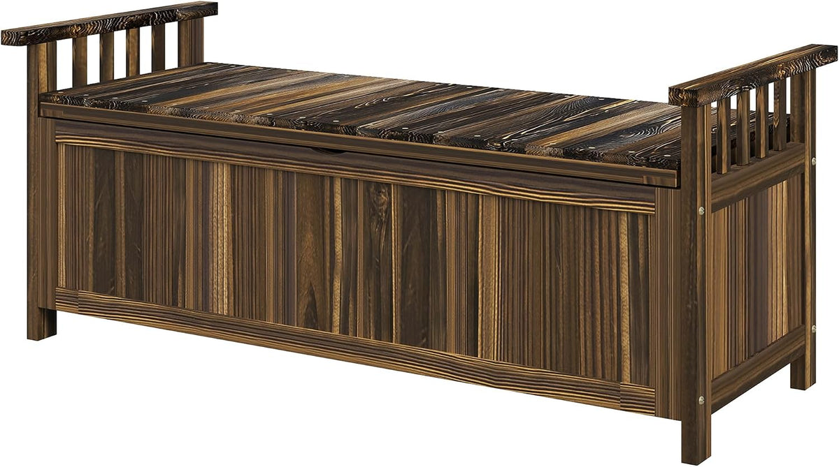 Outsunny, Sitzbank, 240 kg, Braun/Dunkelbraun, Gartenbank mit Stauraum aus Holz, 2 Personen, Verkohlt