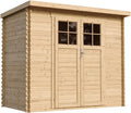 Gerätehaus, TIMBELA, Eiche/Weiss/Schwarz, 63 m2 Lagerschuppen für Garten - Fahrrad Schuppen
