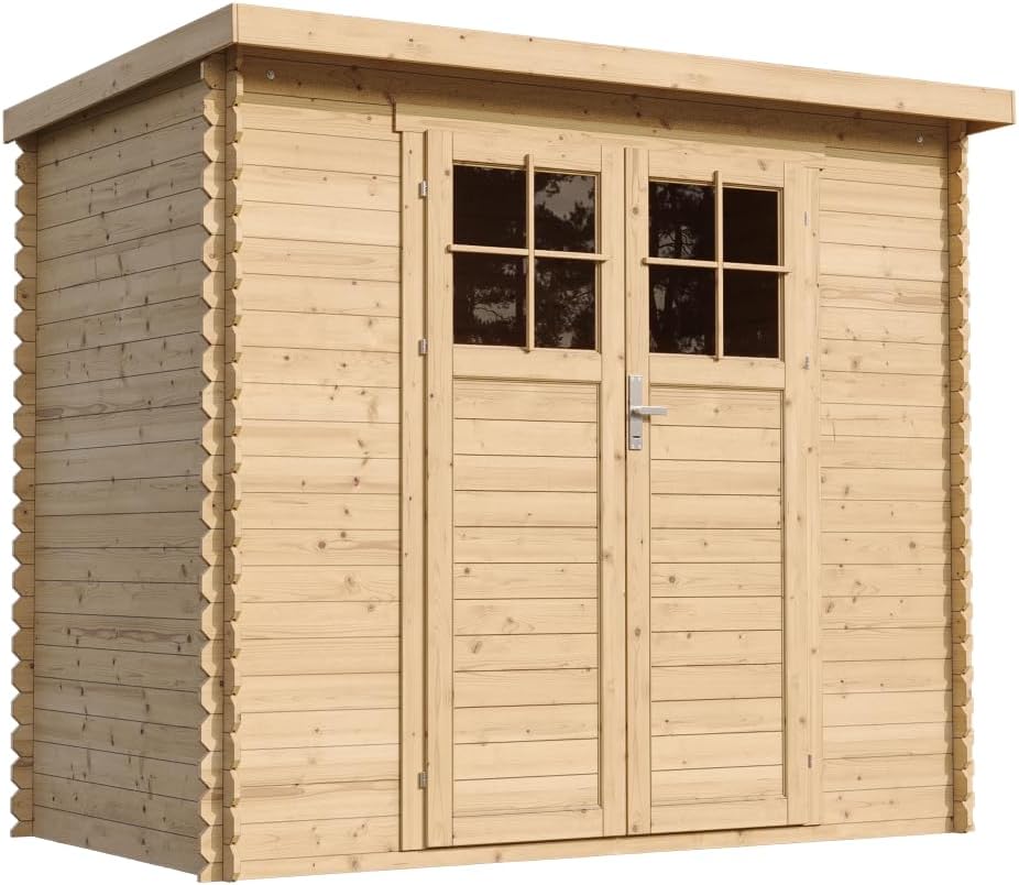 Gerätehaus, TIMBELA, Eiche/Weiss/Schwarz, 63 m2 Lagerschuppen für Garten - Fahrrad Schuppen