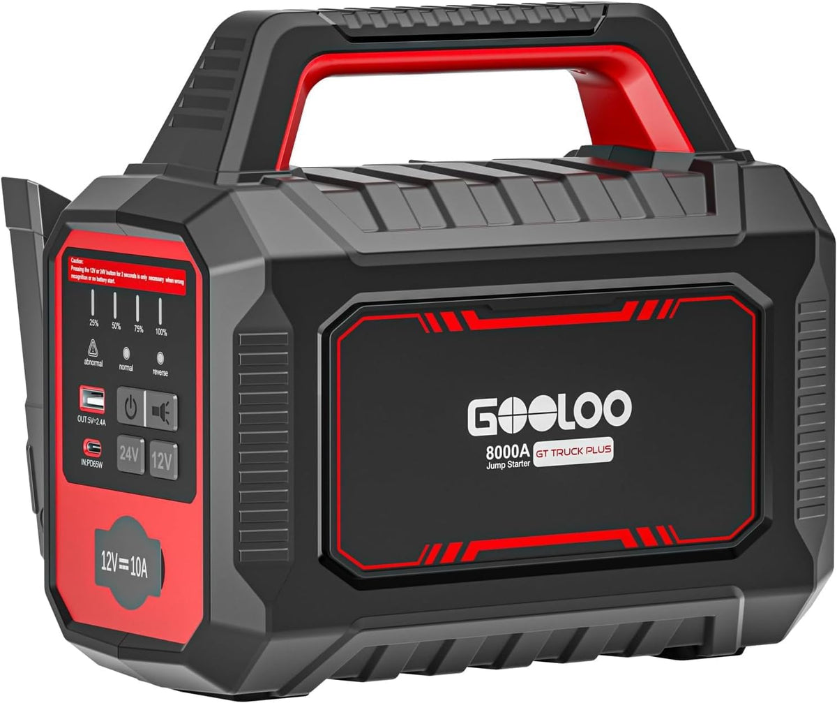 GOOLOO, Starthilfegeräte, 12 V, 24 V, Grau/Schwarz, GT Truck Plus 8000A / Starthilfe Powerbank mit 64000mAh