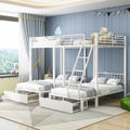 MYBOO, Bett, Weiss, Dreifaches Etagen mit 2 Schubladen, Kinder Hoch für 4 Kinder, umwandelbar in 140x200 Doppel &zwei 90x200 Einzel en