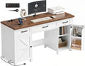FirFurd, Schreibtisch, 150 cm, Weiss, mit Schubladen Bürotisch mit Steckdose