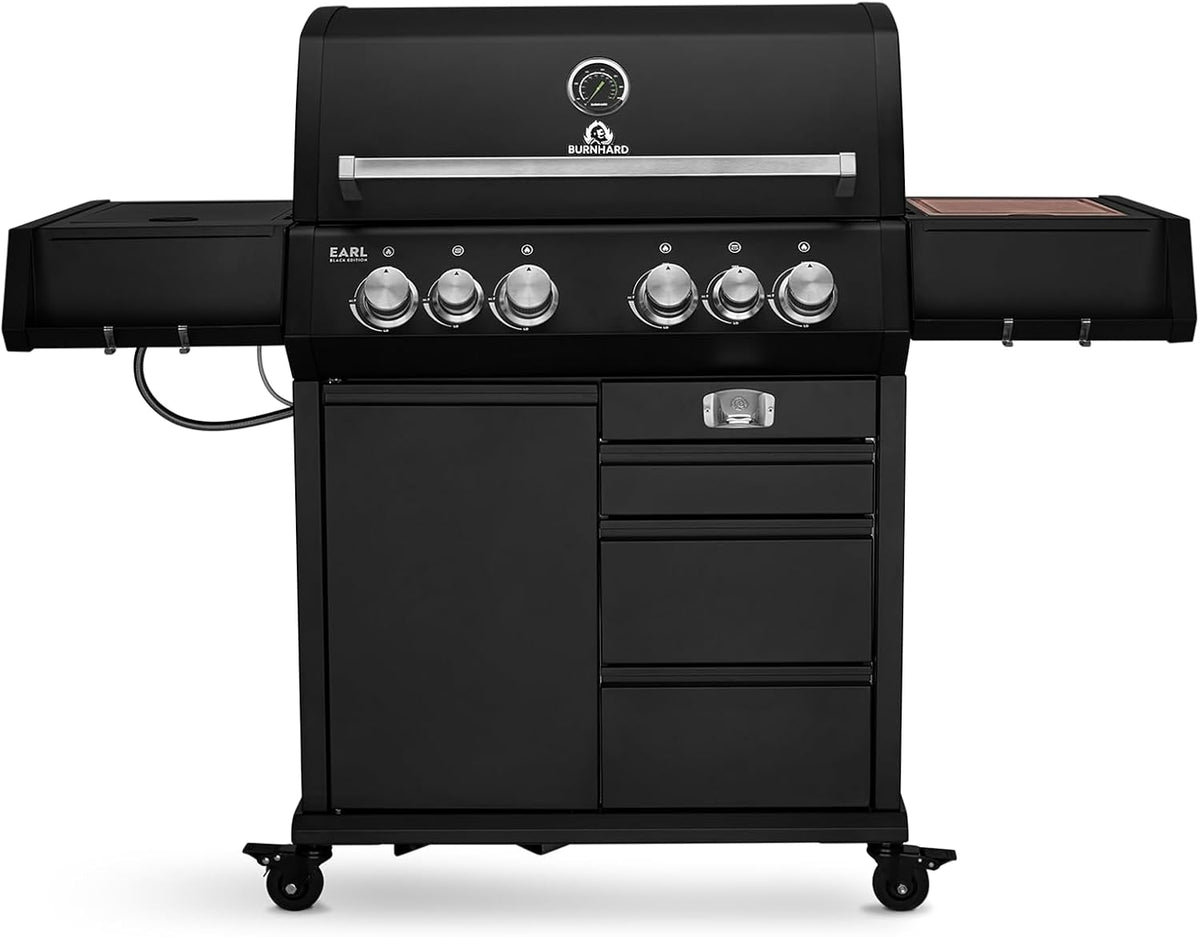 BURNHARD, Gasgrill, Schwarz, ® Big EARL 4-Brenner, Gusseisenrost, -Matt