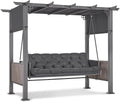 M MCombo, Pavillon, 8CM, Grau, 3-Sitzer Pergola Hollywoodschaukel mit Liegefunktion &, Gartenschaukel mit Ausziehbarem Sonnendach