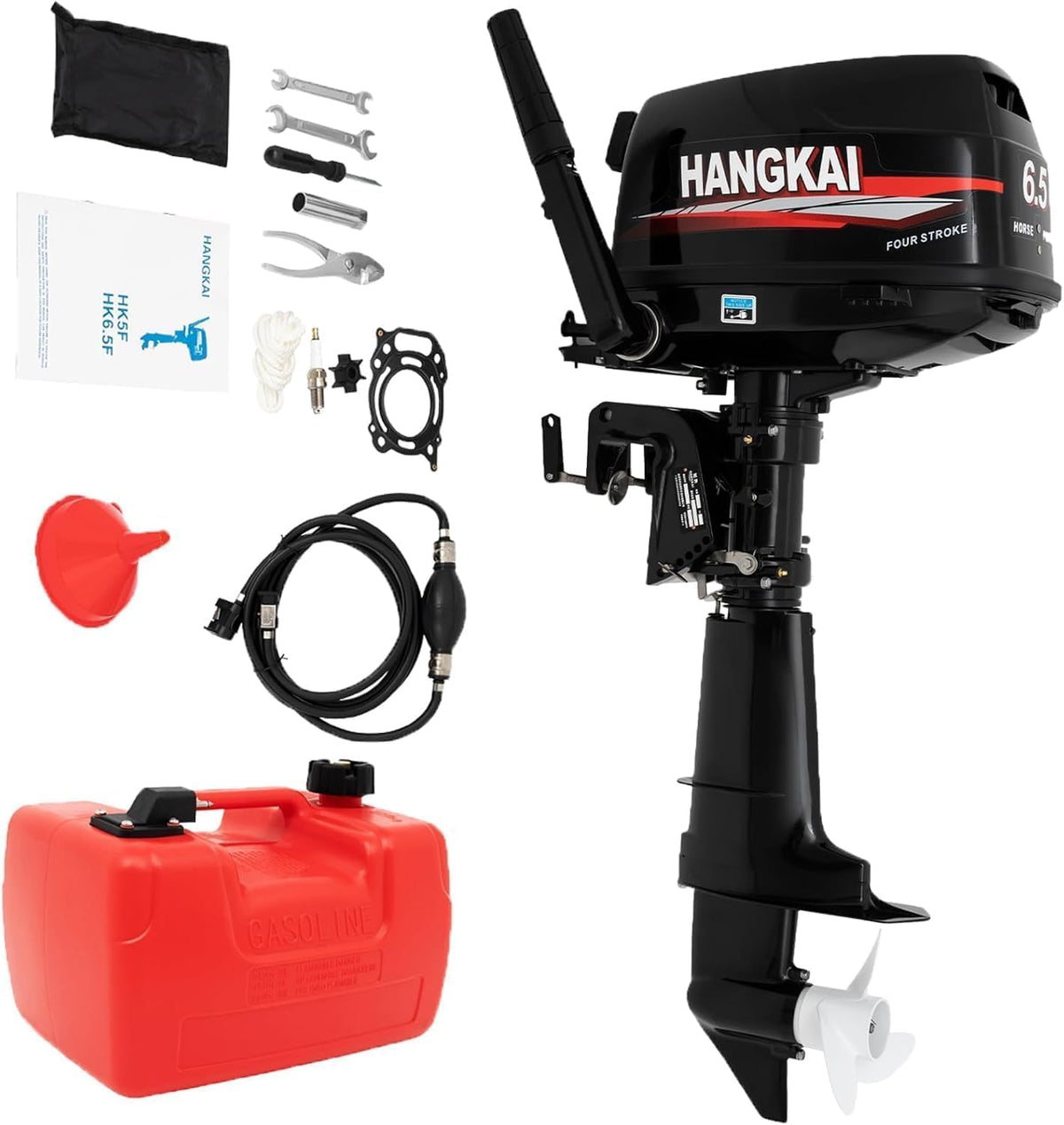 ACROSSPART, Aussenborder, Kunststoff, Aluminiumlegierung, Schwarz, 6.5 HP 4Takt Motor, 123ccm Heavy Duty Boot Motor mit Wassergekühlter System und