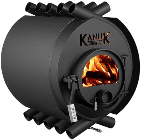 Kanuk, Kaminofen, 15 kW, Grau/Schwarz, Warmluftofen ® Original - Werkstattofen - Schwedenofen -, ohne Untergestell)