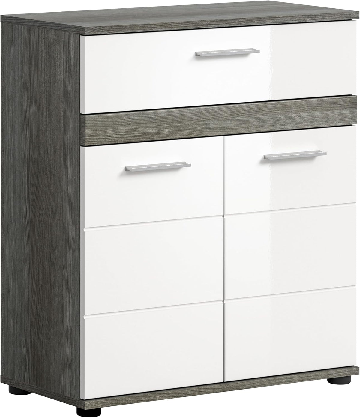 xonox.home, Hoch- & Midischränke, 70x79x31 cm, Weiss, Midischrank Blake in Rauchsilber und Hochglanz