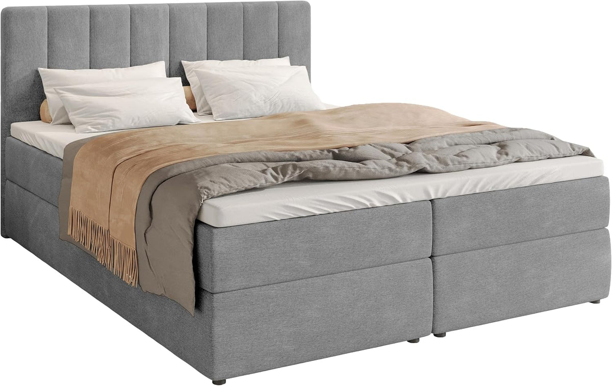 BROMARKT, Boxspringbett, 180x200 cm, Dunkelgrau, mit Matratze Bett mit Topper