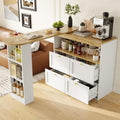 ModernLuxe, Sideboard, Weiss, 360° drehbarer Bartisch mit 4 Schubladen und offenen Ablagen, Stehtisch Kücheninsel mit Stauraum