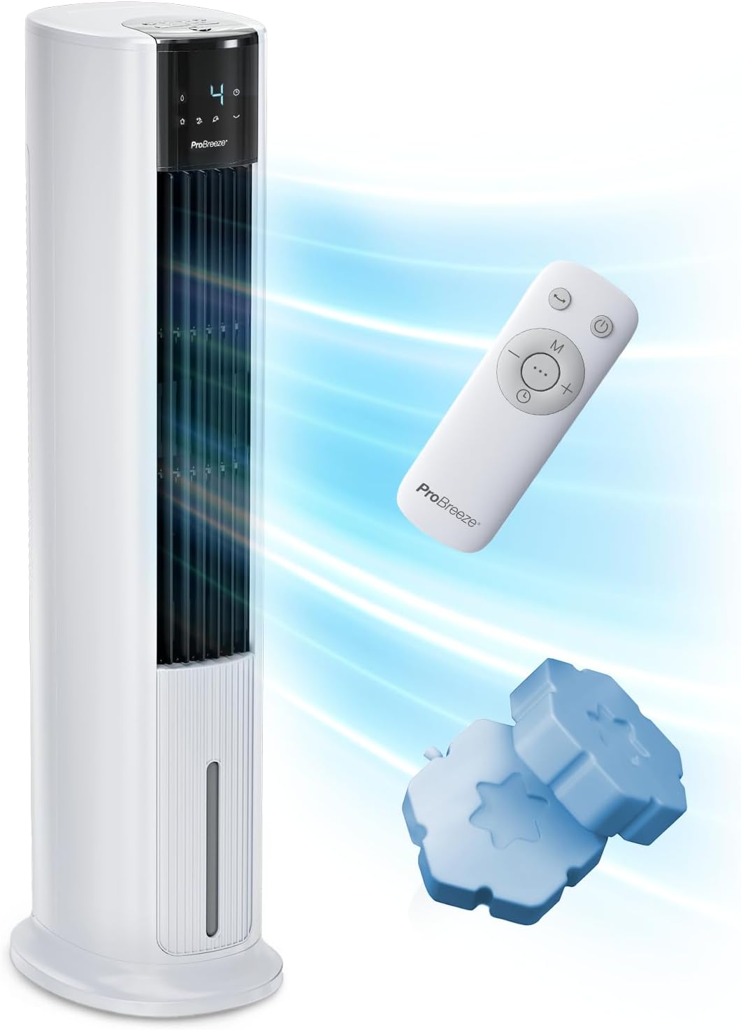 Pro Breeze, Mobiles Klimagerät, 7 L, Weiss/Blau, OmniAir Turmventilator mit Wasserkühlung - Luftkühler mit, 4 Modi