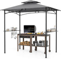COSTWAY, Pavillon, 242 x 150 x 250 cm, Grau, Grill mit Doppeldach, 2 Seitenregalen & 6 Haken, Grillüberdachung wetterfest